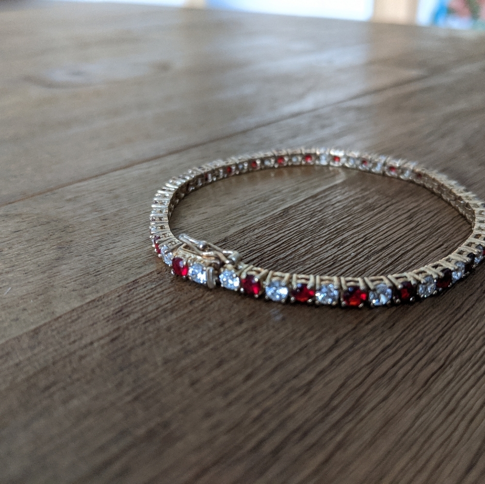 Gold Bracelet with Red and Crystal Gems